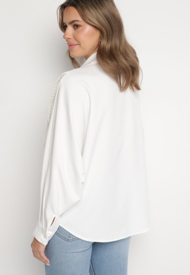 Jasnobeżowa Koszula o Nietoperzowym Kroju z Naszytą Dzianinową Kamizelką Hanorielin