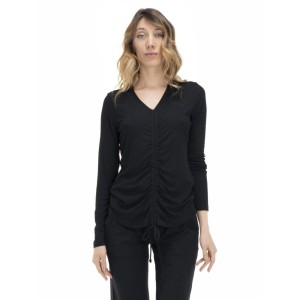 Damski, sznurowany t-shirt w odcieniach ziemi