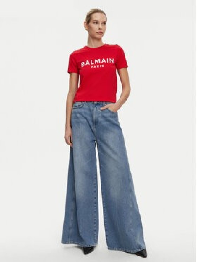 Balmain T-Shirt BF1EF005BB02 Czerwony Regular Fit