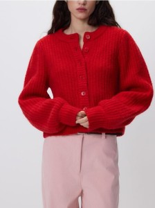 Kardigan z bufiastymi rękawami - czerwony