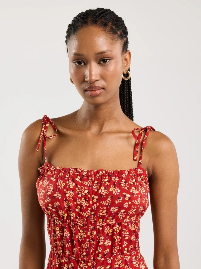 Sukienka damska mini z wiskozy z motywem kwiatowym czerwona Casie 603