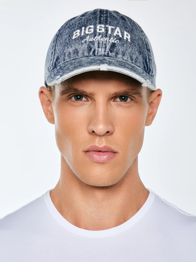 Czapka z daszkiem jeansowa z efektem postarzania niebieska Densi 400