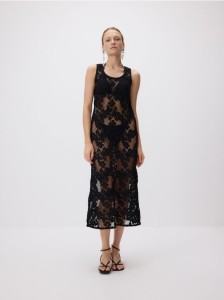 Ażurowa sukienka midi - czarny