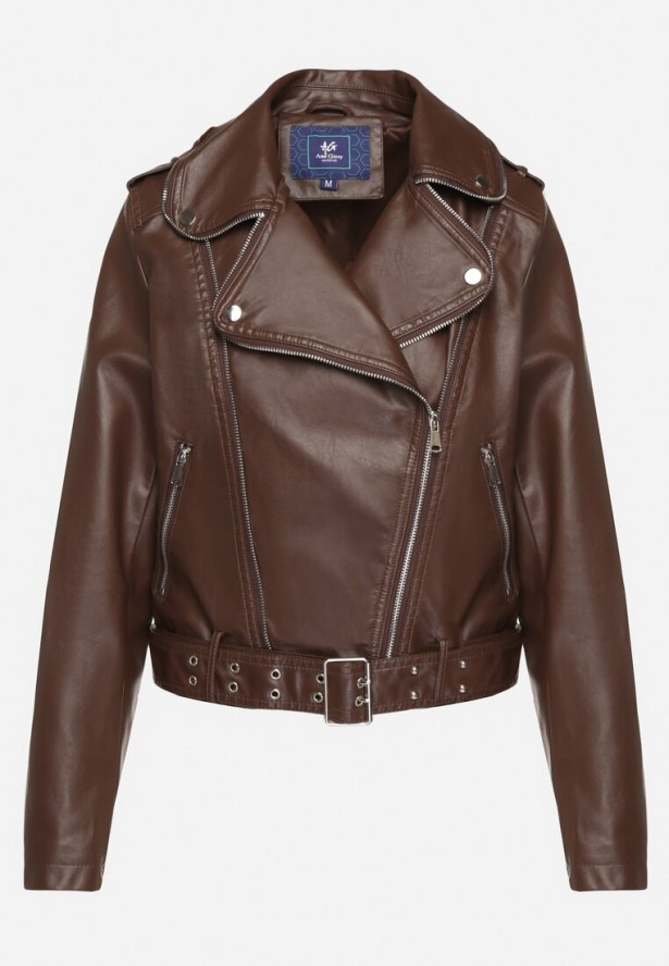 Brązowa Kurtka Ramoneska z Paskiem z Klamrą Ralvila