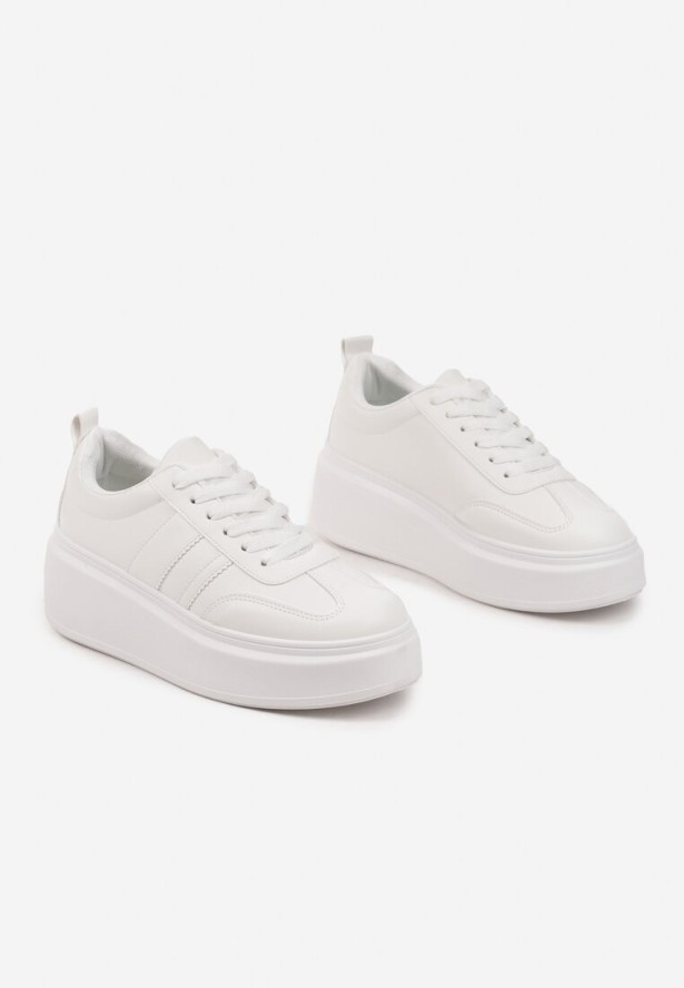 Białe Sneakersy Klasyczne Tenisówki na Grubej Podeszwie z Koturnem Adessia