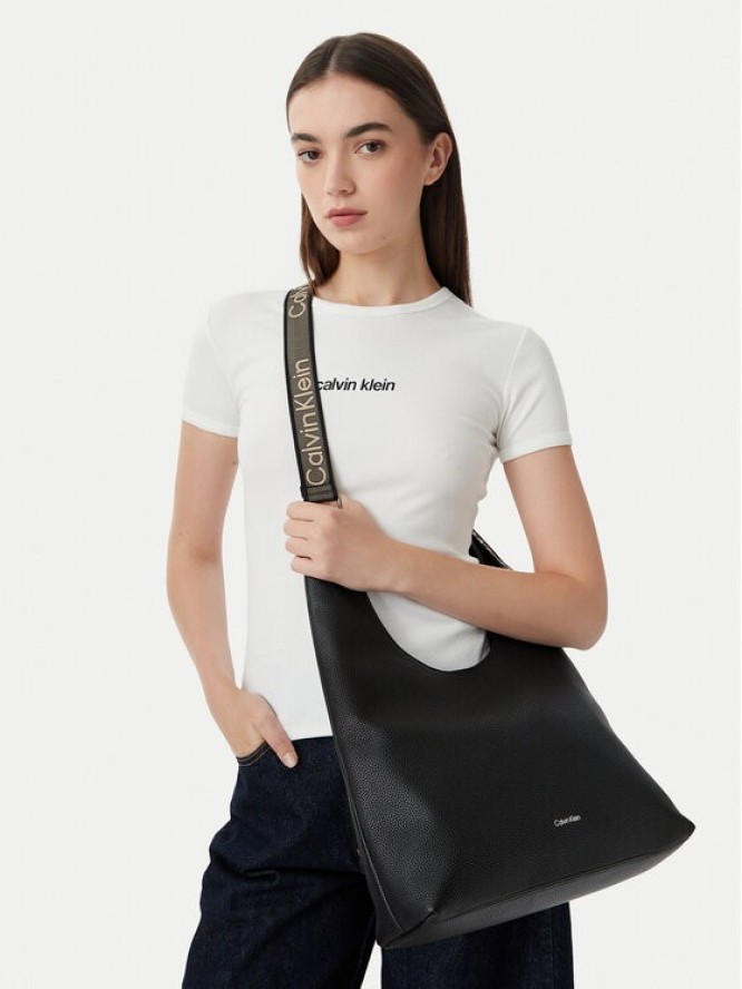Calvin Klein Torebka Webbing Adj Strap Large Shoulder LV04F3643G Czarny