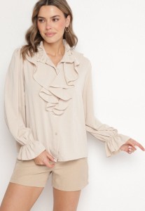 Beżowa Koszula Ozdobiona Falbankami Jenisela