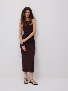 Bawełniana sukienka maxi - ciemnobrązowy