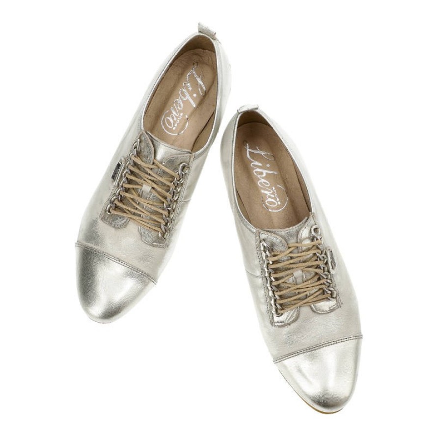 Srebrne Półbuty Libero Skórzane Buty Damskie