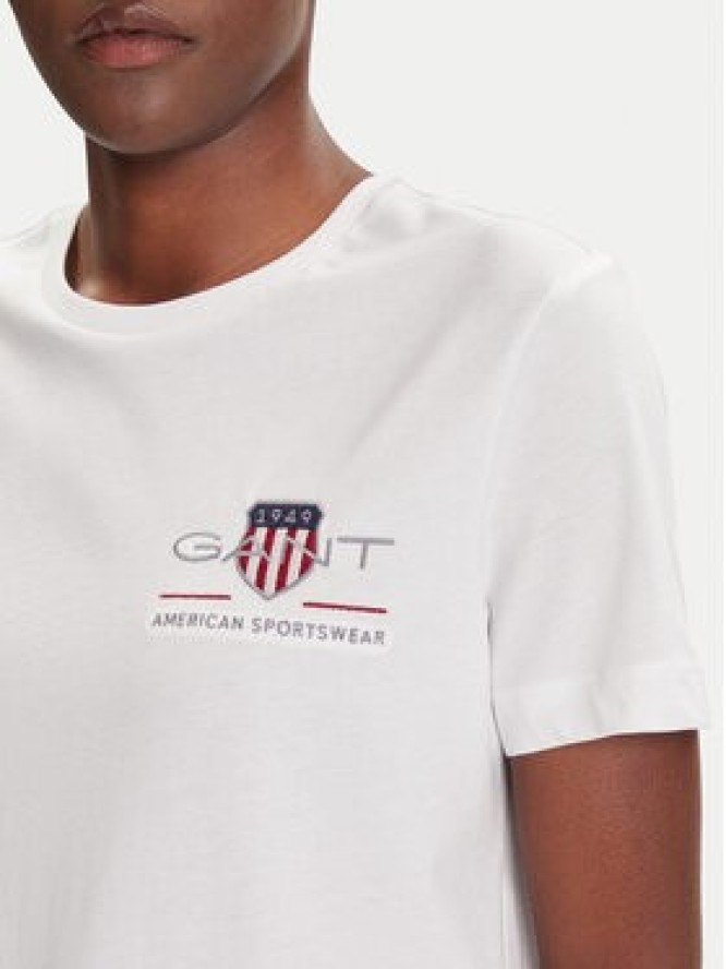 Gant T-Shirt Bisiklet Yaka 4200277 Biały Regular Fit