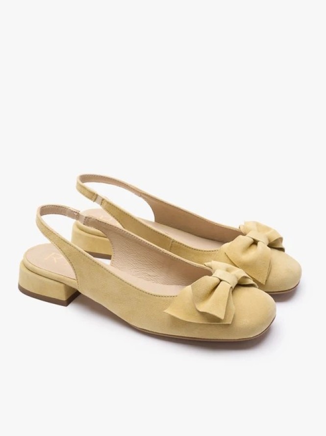 Jasnożółte czółenka slingback bez pięty z kokardką