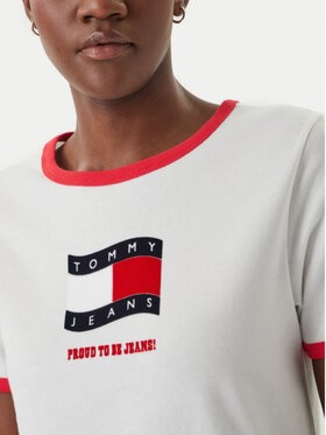 Tommy Jeans T-Shirt Wavy Flag Contrast Ringer DW0DW22306 Biały Regular Fit