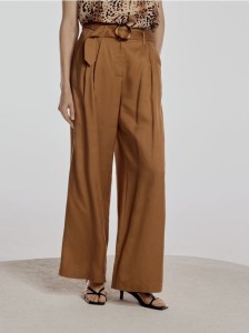 Szerokie spodnie z lyocellu - beżowy