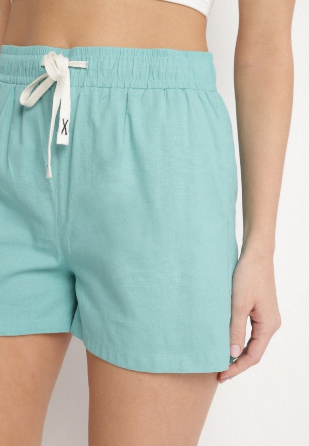 Jasnoniebieskie Bawełniane Szorty z Wysokim Stanem Tanalianea