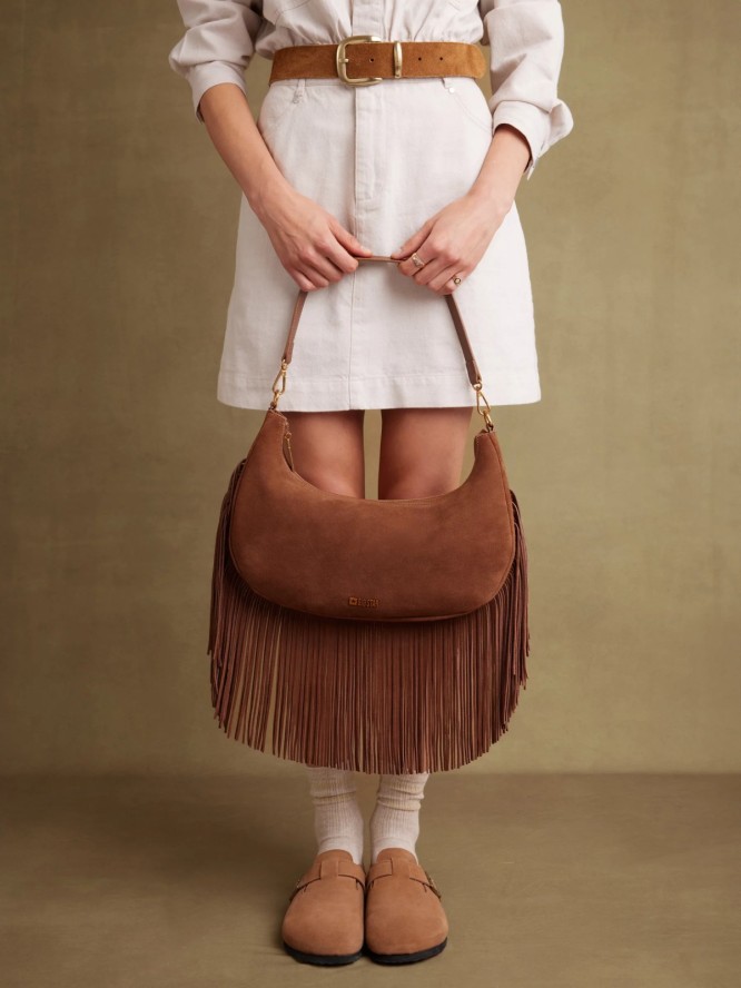 Torebka damska skórzana z frędzlami brązowa Arvia 803