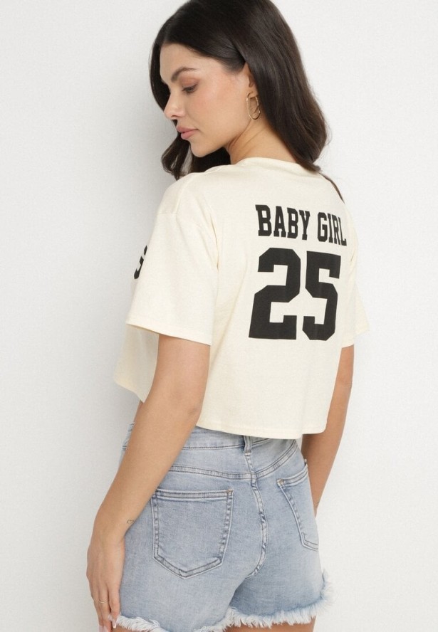 Jasnożółty Bawełniany T-shirt Oversize o Krótkim Kroju Zariona