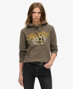 superdry Bluza z kapturem Tattoo Script z bawełny z recyklingu – Dusky Slate