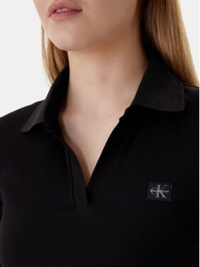 Calvin Klein Bluzka Ls Woven Label LV047E203G Czarny Slim Fit