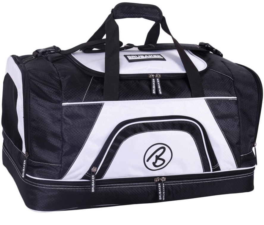 BRUBAKER torba sportowa 52 L - z przegrodą na mokre rzeczy i buty - czarno-biała