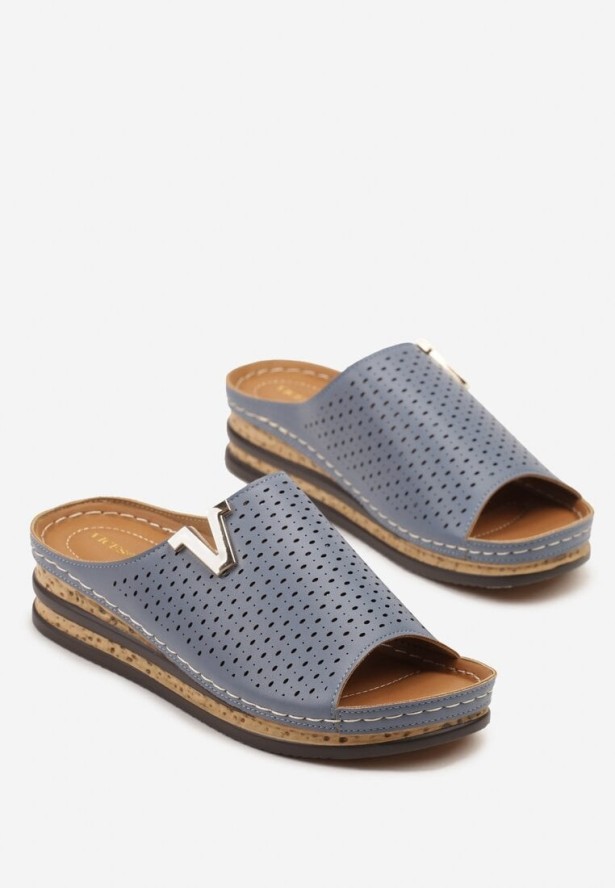 Niebieskie Ażurowe Klapki na Koturnie Vices Linastra