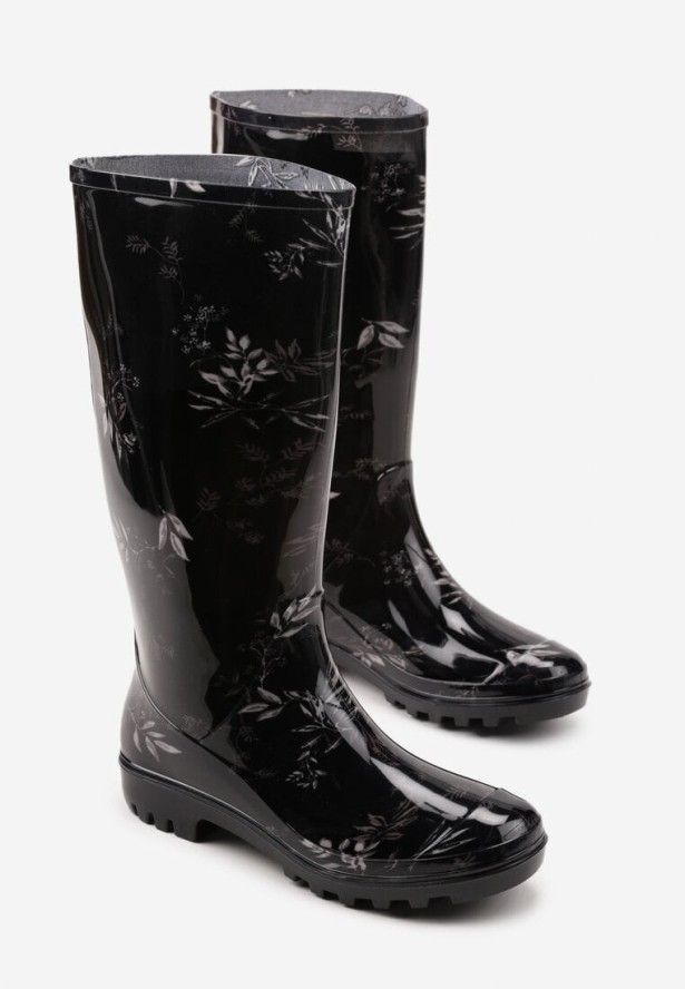 Czarne Kalosze Ozdobione Motywem Liści Rilireia