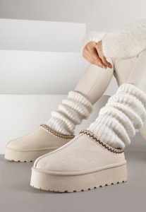 Beżowe Śniegowce na Grubej Podeszwie z Ozdobnym Haftem Zivirae