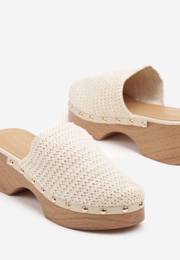 Beżowe Klapki na Grubej Podeszwie w Stylu Chodaków Morialda