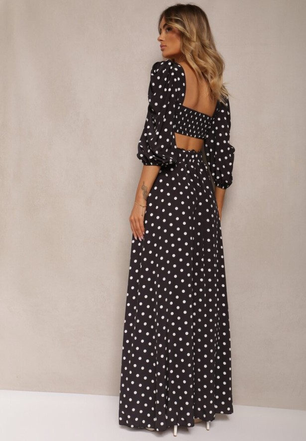 Czarny 2-Częściowy Komplet w Kropki Krótki Top z Dekoltem Spódnica z Gumką w Talii Wandrea