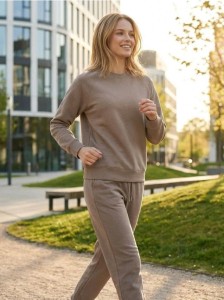 Dresowe spodnie jogger terry - brązowy