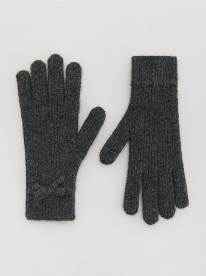 Rękawiczki z kokardkami - ciemnoszary