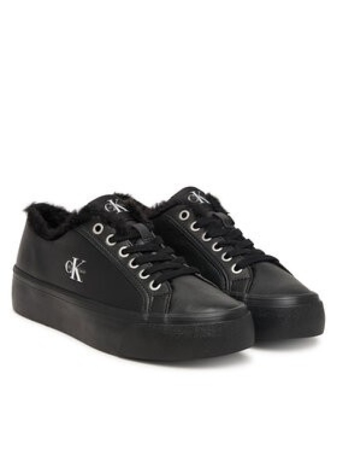 Calvin Klein Sneakersy Vulc Flatf Laceup Lth Fur HW0HW03235 Czarny