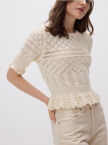 Ażurowa bluzka - kremowy