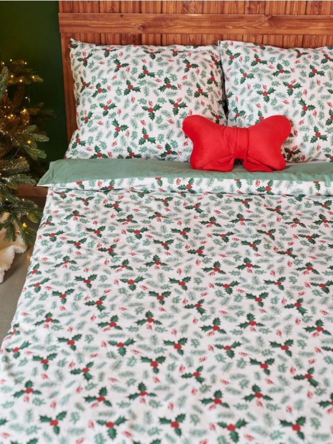 Komplet bawełnianej pościeli ze świątecznym motywem - biały