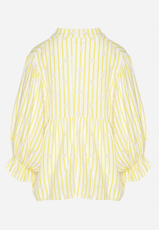 Żółta Bawełniana Koszula z Dekoltem w Serek w Kwiatowy Wzór Mailovelle