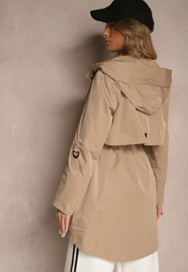 Jasnobrązowy Płaszcz Kurtka Wiatrówka z Kapturem Arivina