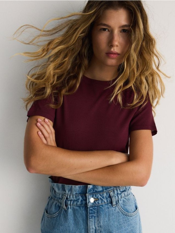 Bluzka z wiskozą - mahoniowy