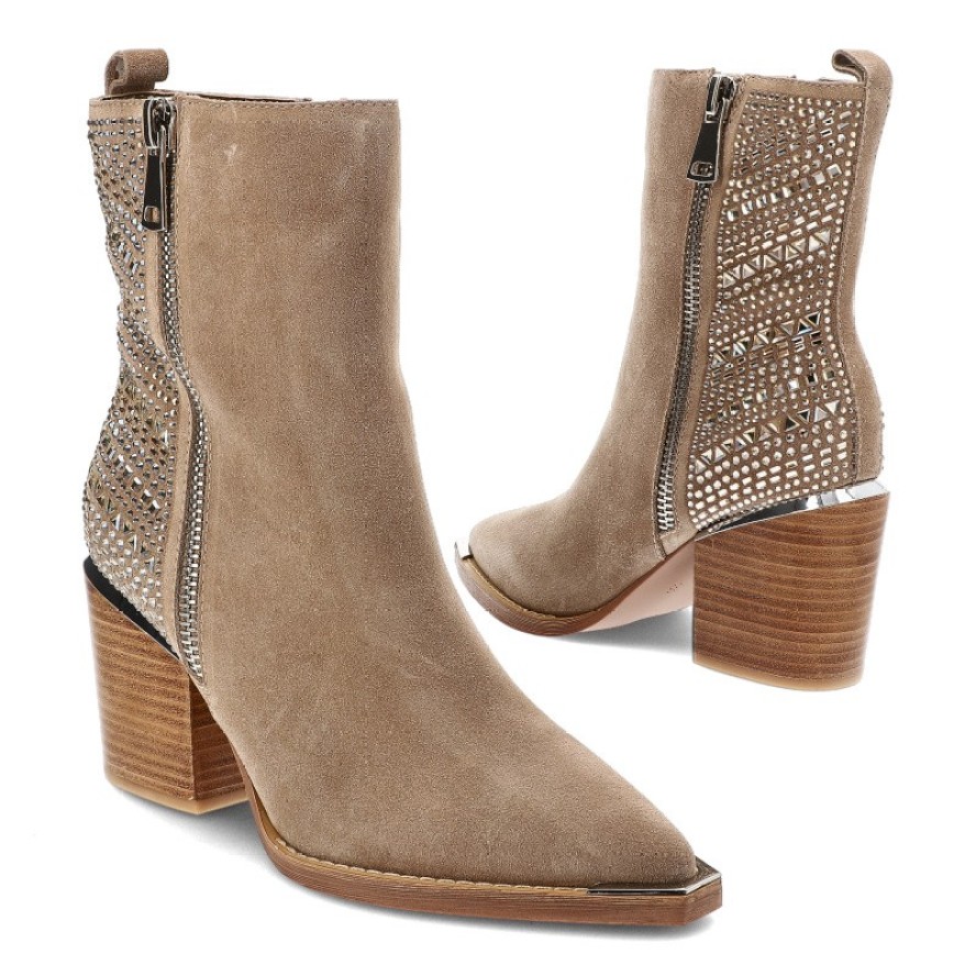 Beżowe Botki Alma En Pena Eleganckie Kowbojki Damskie