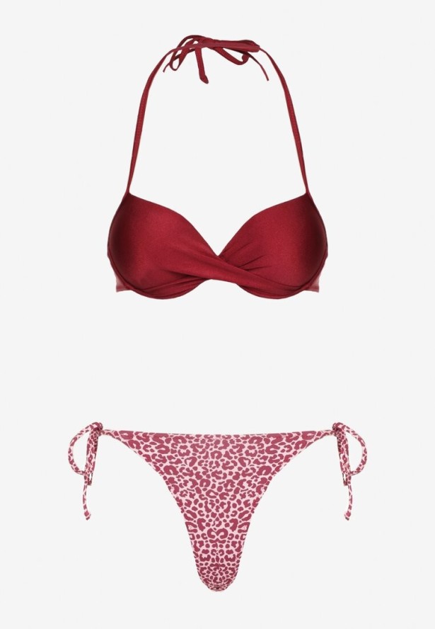 Bordowe Bikini Biustonosz i Majtki Figi z Wiązaniem Savlene