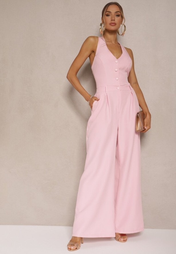 Różowy Taliowany Kombinezon z Guzikami Nilaviella