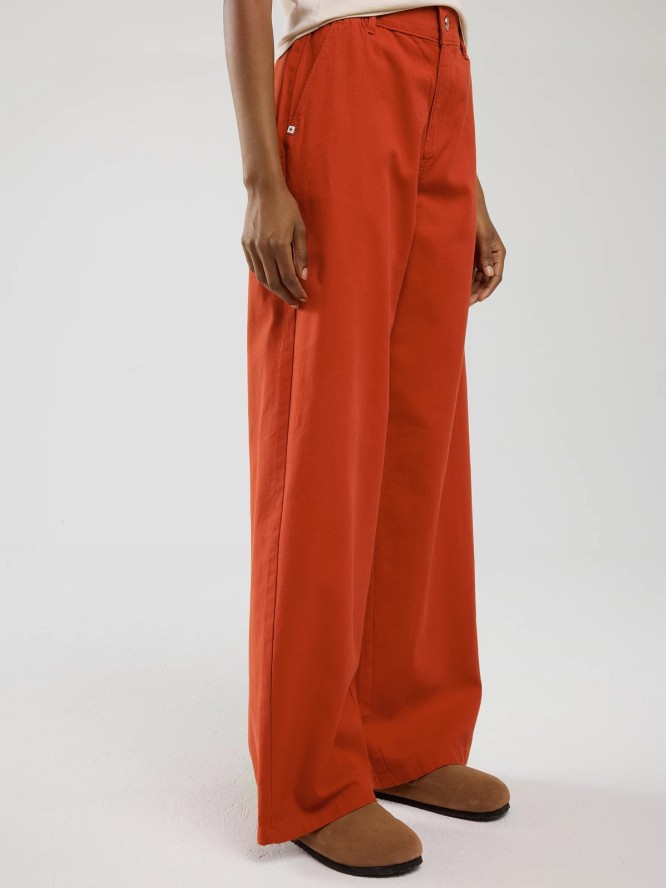 Spodnie damskie z szeroką nogawką z dodatkiem lnu ceglano-czerwone Malu 704