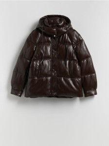 Pikowana kurtka z kapturem - ciemnobrązowy