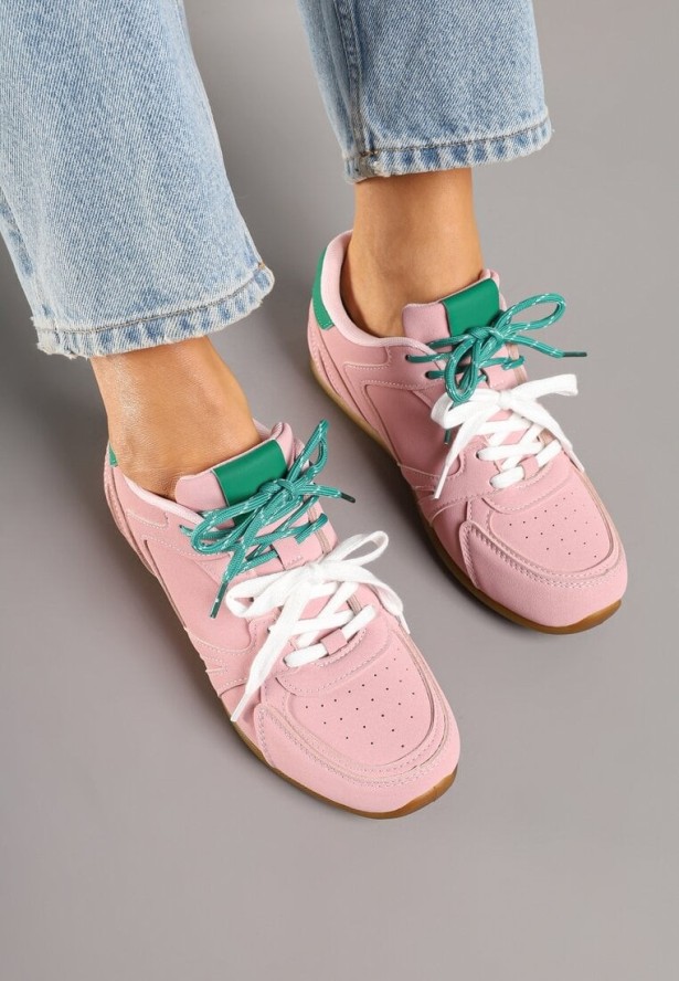Różowe Sneakersy z Podwójnymi Sznurowadłami i Przeszyciami Teleritia