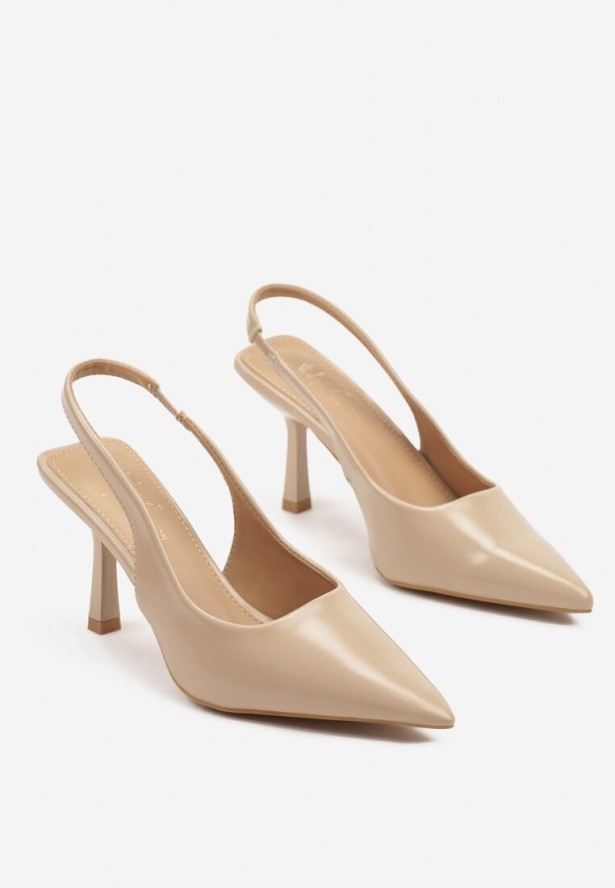 Beżowe Sandały na Szpilce Slingback Falithra