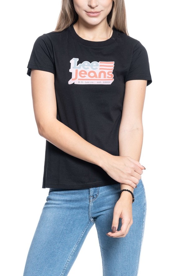 DAMSKI T-SHIRT LEE CREW NECK TEE BLACK L41LYG01 112109066