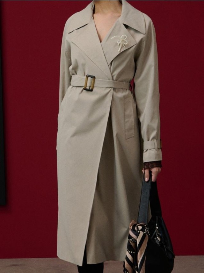 Klasyczny trencz z paskiem - brązowy