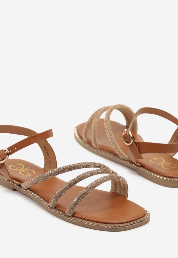 Brązowe Sandały z Cyrkoniowymi Paskami Irriona