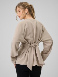 4F Bluza regular z wiązaniem i modalem damska - beżowa XL