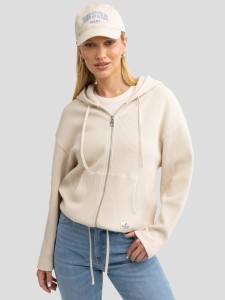 Bluza damska rozpinana z kapturem kremowa Grala 103