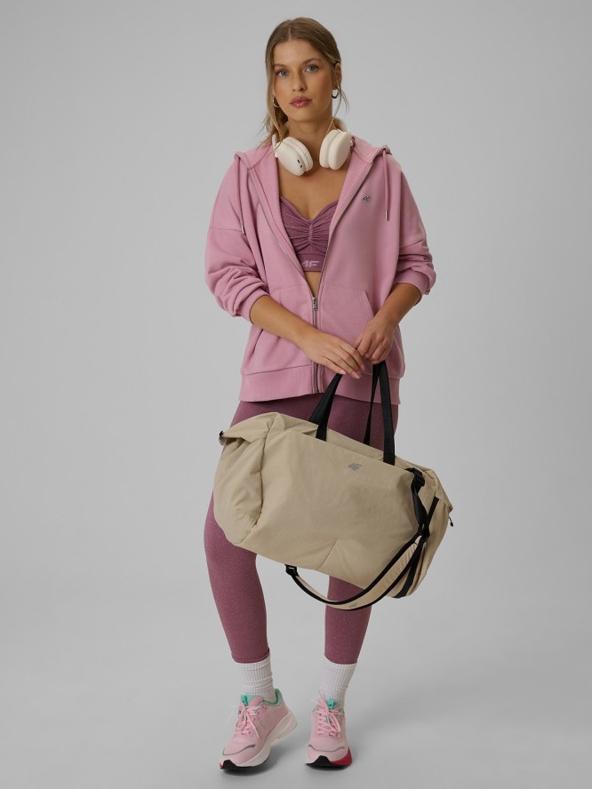4F Bluza dresowa loose z kapturem damska - różowa S