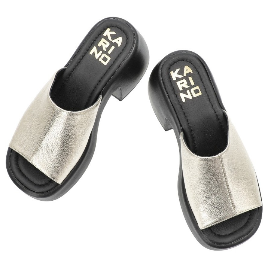 Złote Klapki Karino Eleganckie Obuwie Damskie Na Obcasie